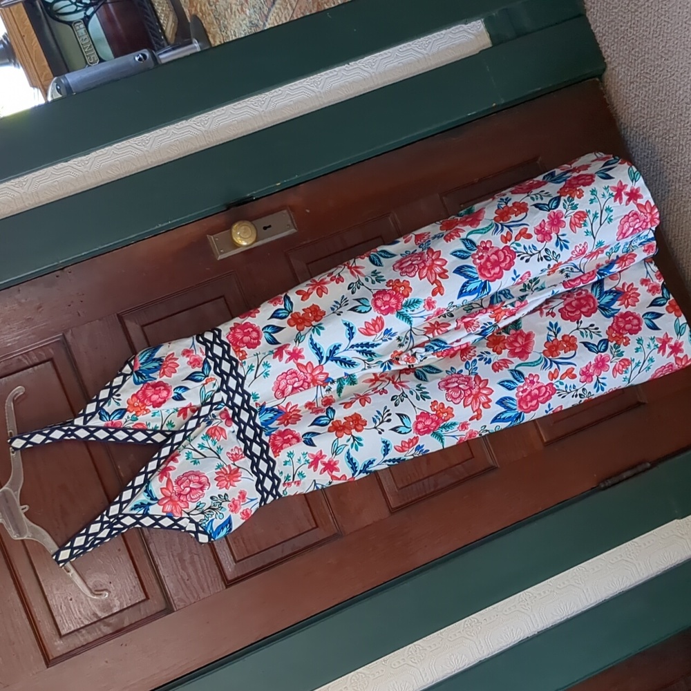 Eliza J White Floral Jumpsuit with Pink and Blue Flowers